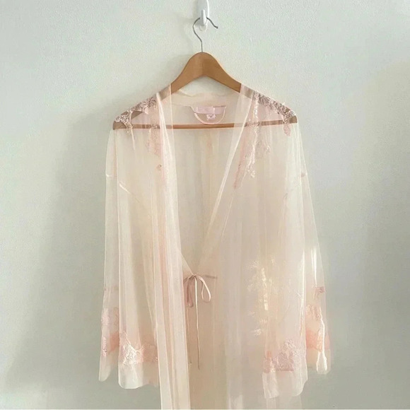 Victorias Secret See Thru Soft Pink Tulle Lace Tunic Robe Romantic Sexy Women M - Picture 2 of 11